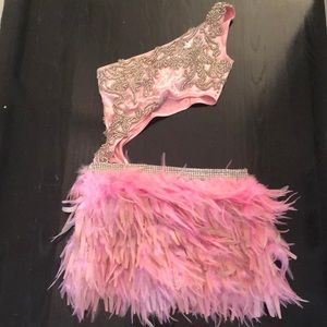 Custom Versailles pink rhinestone/ feather dress